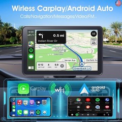 Portable Wireless Carplay Car Stereo, 7″ HD Touchscreen for Car with Apple