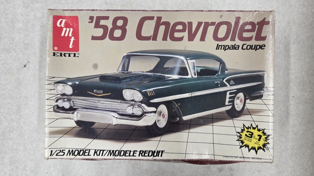 LOOK AMT ERTL 58 CHEVROLET IMPALA COUPE SCALE 1/25 MODEL KIT OPEN BOX