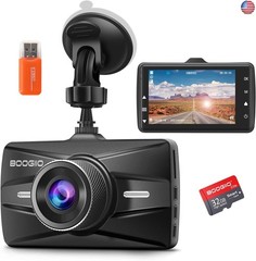 Dash Cam Front with 32G SD Card, BOOGIIO 1080P FHD Car Driving Recorder 3” IPS