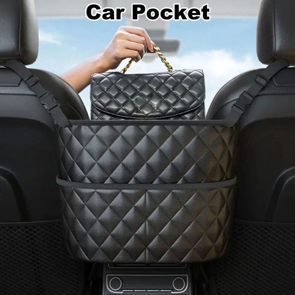 Car front seat storage net pocket, car storage bag, black double pocket style