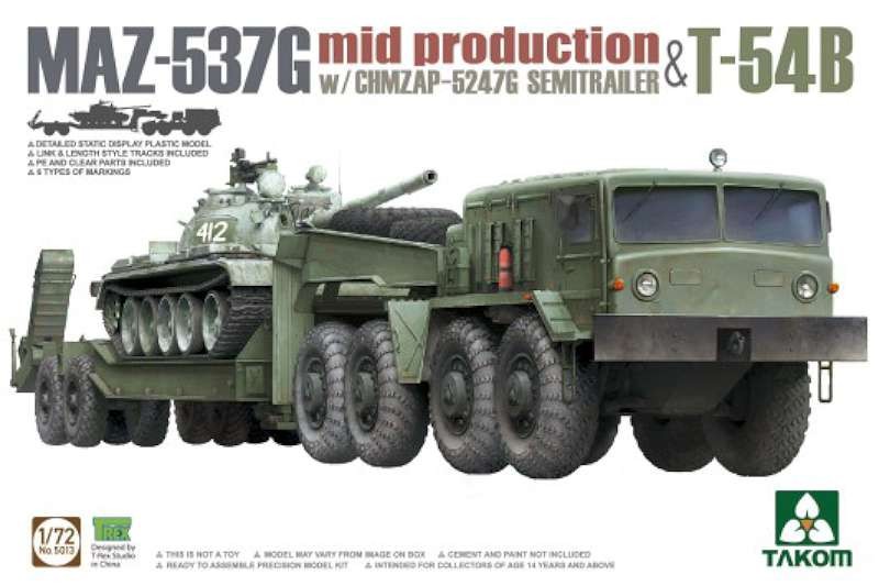 1/72 MAZ537G Mid Production Tank Tractor w/CHMZAP-5247G Semi-Trailer & T54B Tank