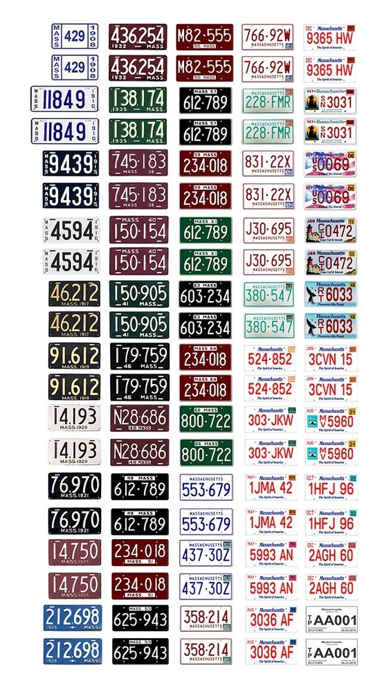 1/18 scale model car assorted USA Massachusetts license plates state tags 1:18