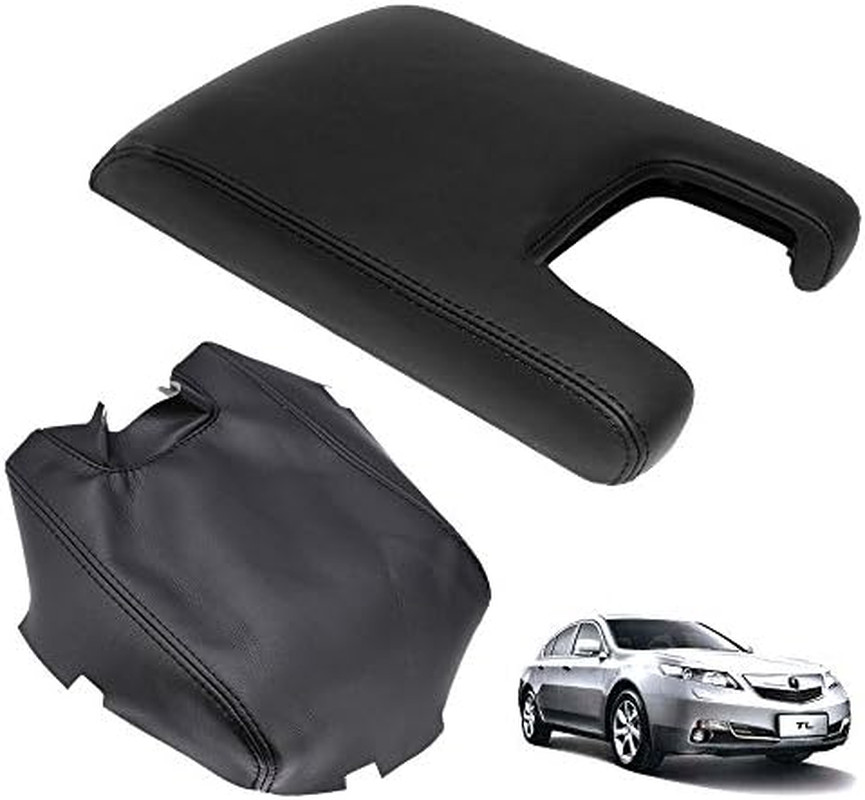 Black Leather Center Console Lid Armrest Cover Skin Replacement for Acura TL 200