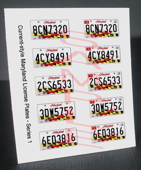 CURRENT STYLE MARYLAND miniature LICENSE PLATES for 1/25 scale MODEL CARS