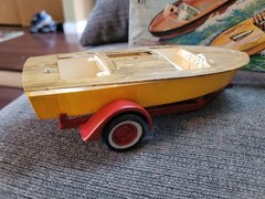 Original ’60’s issue AMT Boat w/Trailer model started in box 1/25 Kit#159 3 in 1