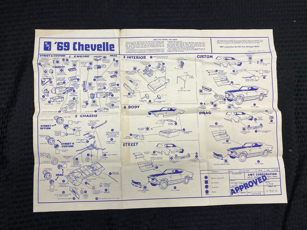 AMT 1969 Chevelle 396 SS Ratman Y910 Instructions Manual Original Muscle Chevy