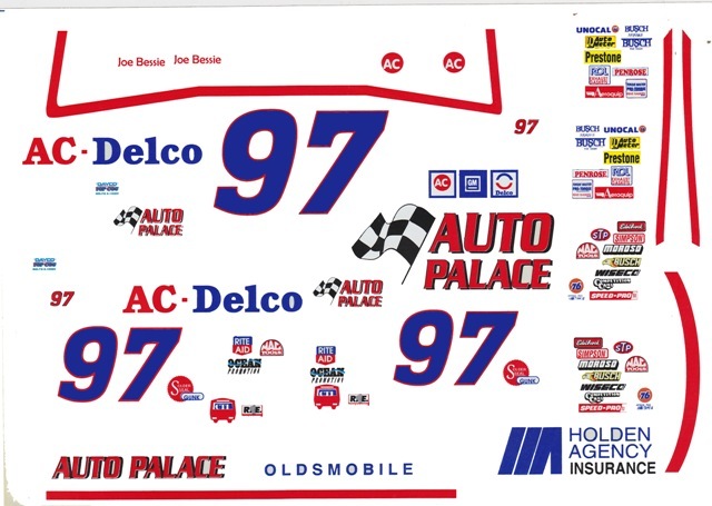#97 Joe Bessie Auto Palace 1/24th – 1/25th Scale Waterslide Decals