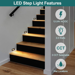 3 Color Low Voltage 12V-24V LED Step Lights Indoor and Outdoor, 3.5W 175lm Stair