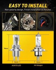 AUXITO H4 Light Bulb Hi/Low for Motorcycle, 400% Brighter, 9003 Bulb 6000K Cool