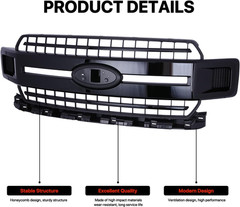 Front Upper Hood Grille Grill Gray Compatible with 2018-2020 Ford F150 XLT XL, R