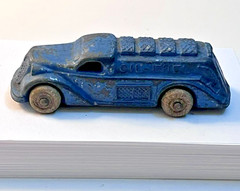 Vintage 1930s Oil & Fuel Tanker Truck Lead Slush Cast Toy Car- Blue