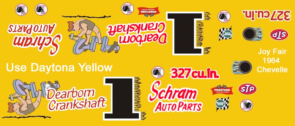 #1 Joy Fair 1964 Chevelle Dirt Track 1/24th – 1/25th Scale Waterslide Decals