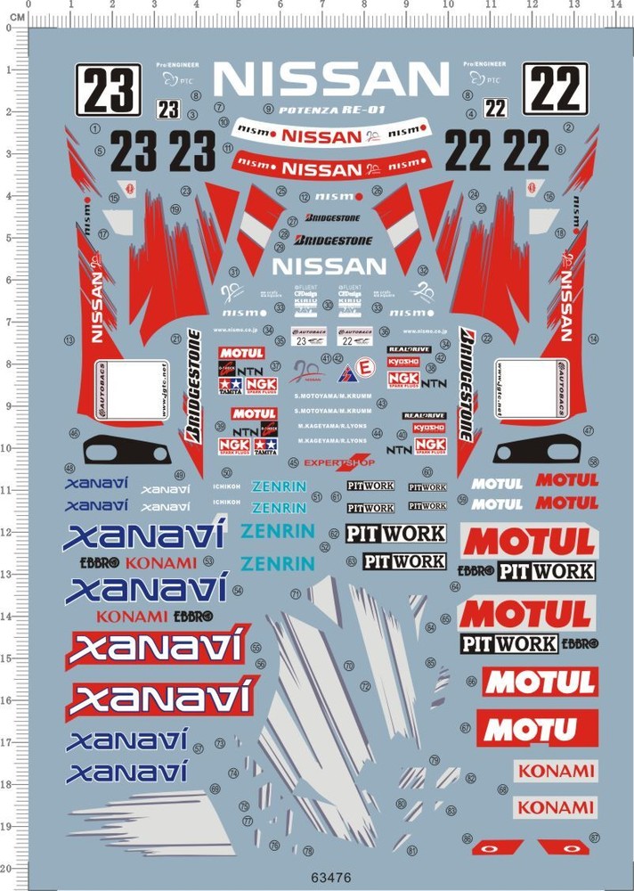 1/24 No.22 23 Skyline Xanavi GT-R R34 Sports Car Model Marking Water Slide Decal
