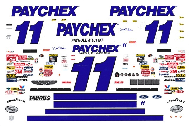 #11 Brett Bodine PAYCHEX Taurus 1999 1/24th – 1/25th Scale Waterslide Decals