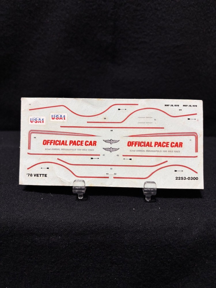 Original/Vintage 1978 DECAL Corvette Indianapolis 500 Pace Car 1/25 waterslide