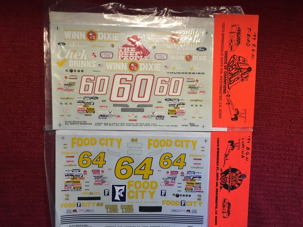 1/24 – 1/25 Vintage 1990’s Nascar Model Decals – #60 or #64 – Sold Individually