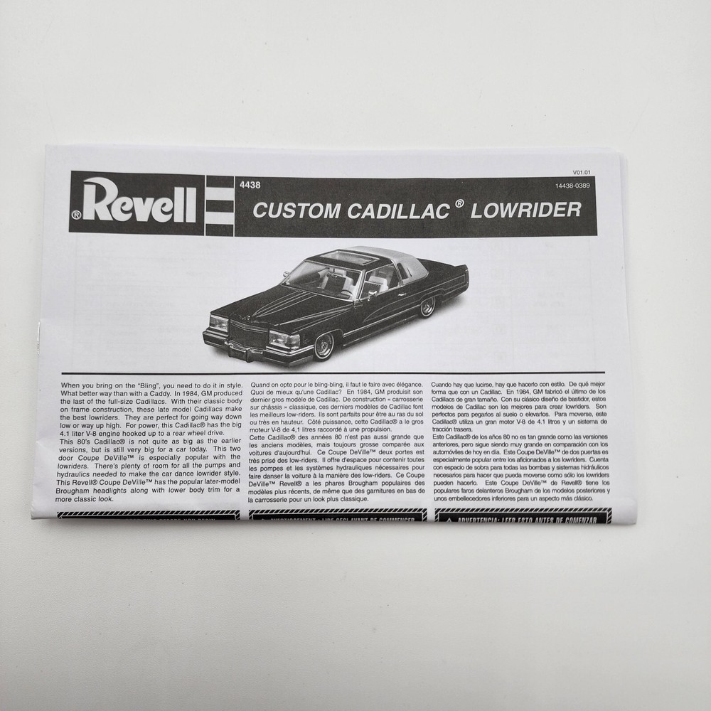 Revell 1/25 Cadillac Lowrider 85-4438 Parts Instruction Sheet Only
