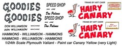 Don Williamson Hairy Canary Plymouth 1/25th – 1/24th Scale Decals NHRA Drag