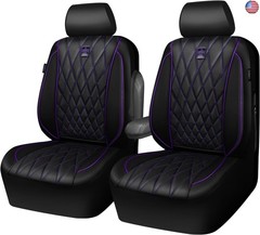 CAR PASS Piping Luxury Faux Leather Two Front Car Seat Covers, Waterproof Anti