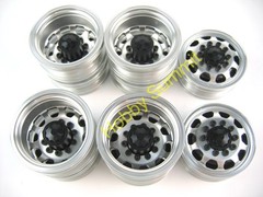 B Set 1/14 R/C 3-Axle 6X4 Tractor Truck ALLOY WHEELS BLACK Rims re Tamiya