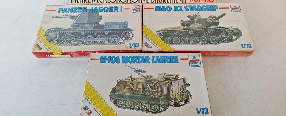 3 Sealed ESCI 1:72 Model Tank Kits: M106 Mortar Carrier, M60 A2 Starship, Jaeger