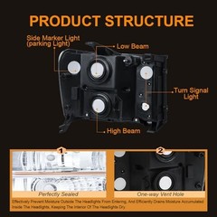 Headlight Assembly, Headlights Kit Compatible Black Housing Clear Reflector