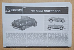 18-0882 MONOGRAM 1:24 Scale 1932 FORD STREET ROD Plastic Model Kit