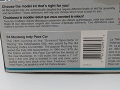 Monogram 1994 Mustang Indy Pace Car 1/25 Scale Model Kit #2975 *OPEN BOX*