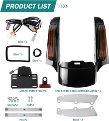 Rear Fender Fascia Extension Fit for Harley Touring Mudguard with LED Turn Signa