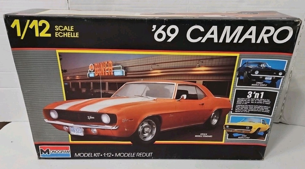 Monogram ’69 Camaro 1:12 Model Car Kit 3 ‘n 1 Stock Strip Street 1988 NEW