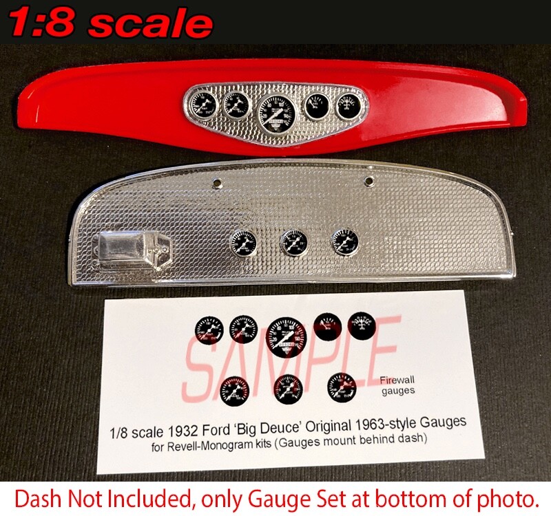 1/8 BIG DEUCE 32 FORD HIGHBOY HOT ROD 1963 style GAUGE FACES — REVELL MONOGRAM