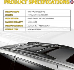 AUXMART Roof Rack Cross Bars Compatible for Toyota Sienna 2011-2020 Luggage