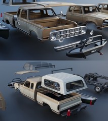 1/25 1979 Dodge D150 Club Cab Camper Truck Model Kit w/ Engine, Clears & Canoe