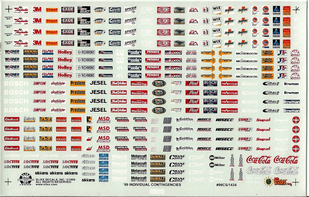 NASCAR DECAL 1999 INDIVIDUAL STOCK CAR FENDER CONTINGENCIES – 1/24