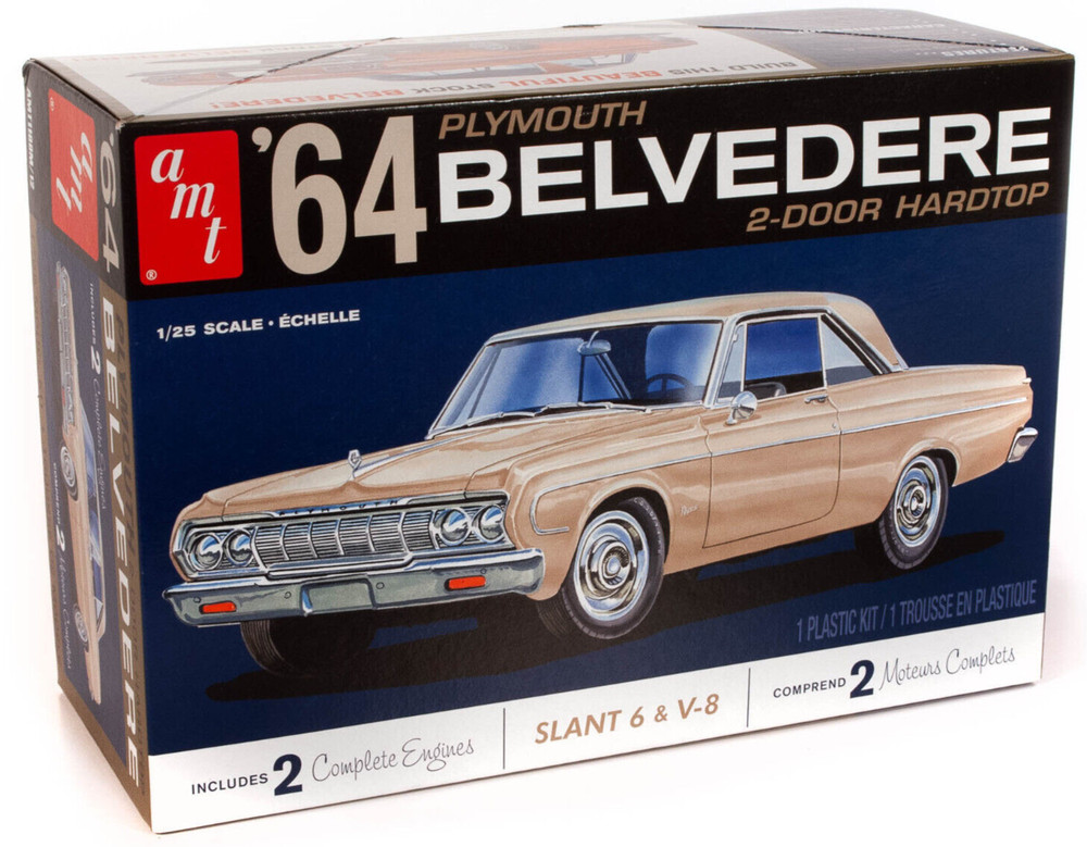 AMT 1964 Plymouth Belvedere 2 Door Hardtop -Slant 6 & V8 1:25 Model Car Kit 1188
