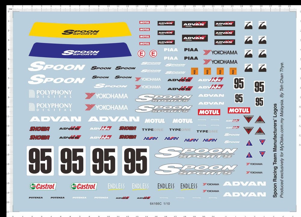 1/10 Spoon 95 Racing Sports Car Logos Markings 95 Model Water Slide Decal