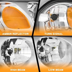Headlights OE Replacement 1-Clear Lens I Chrome Housing I Amber Reflector