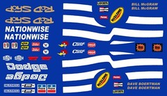 ROD SHOP DODGE Blue Car white stripes Drag 1/18th Scale Waterslide DECALS