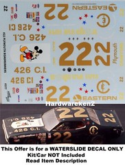 NASCAR DECAL #22 EASTERN AIRLINES 1972 PLYMOUTH ROAD RUNNER DICK BROOKS 1/25