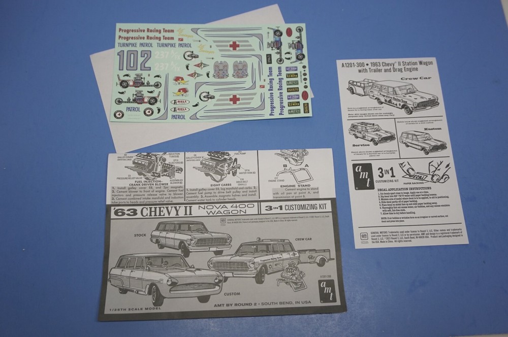 AMT 1963 Chevy II Nova 400 Wagon, Decals and Instructions 1/25 Scale