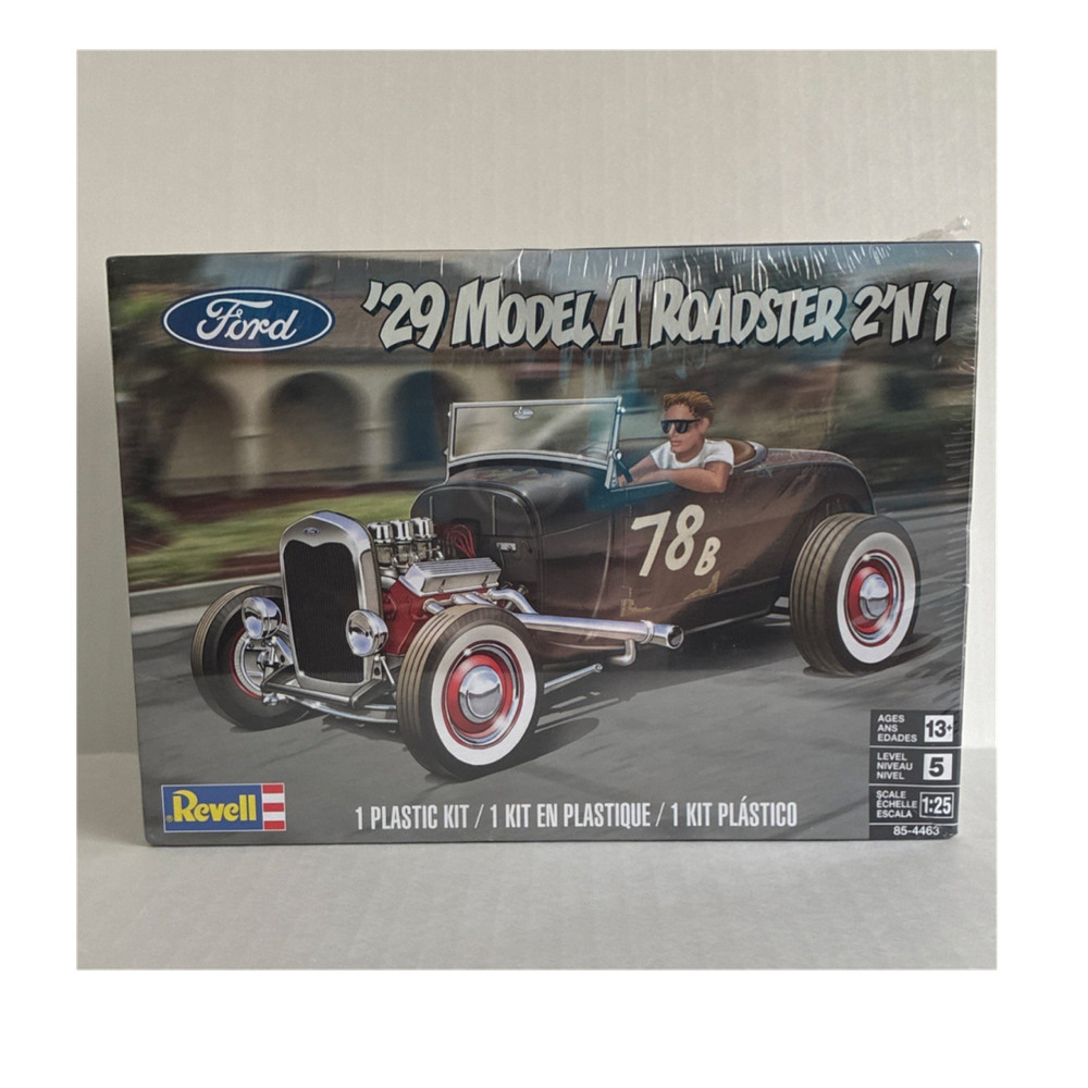 Revell Ford ’29 Model A Roadster 2’N1 1:25 Plastic Model Kit Molded White Decals