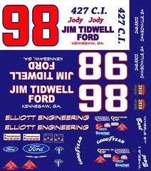#98 Jody Ridley Mustang or Falcon 1/24th – 1/25th Scale Waterslide Decals
