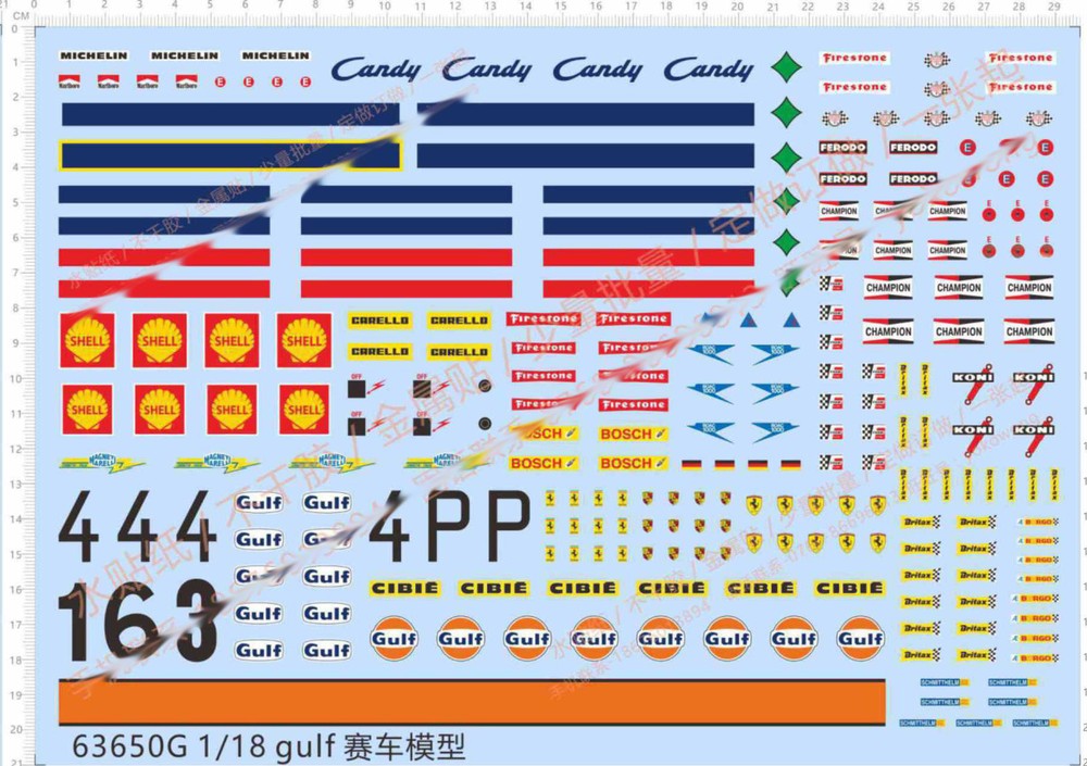 1/18 Sports Racing Car Markings Logos Numbers Model Kit Water Slide Decal