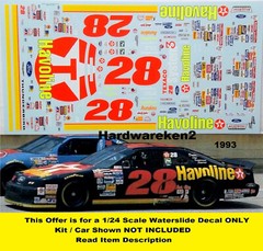 NASCAR DECAL #28 HAVOLINE 1993 FORD THUNDERBIRD DAVEY ALLISON 1/24