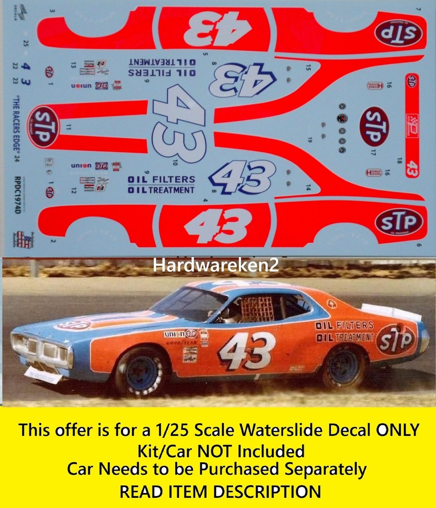 NASCAR DECAL #43 STP 1974 DODGE CHARGER RICHARD PETTY 1/25 POWERSLIDE