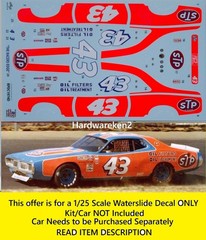 NASCAR DECAL #43 STP 1974 DODGE CHARGER RICHARD PETTY 1/25 POWERSLIDE