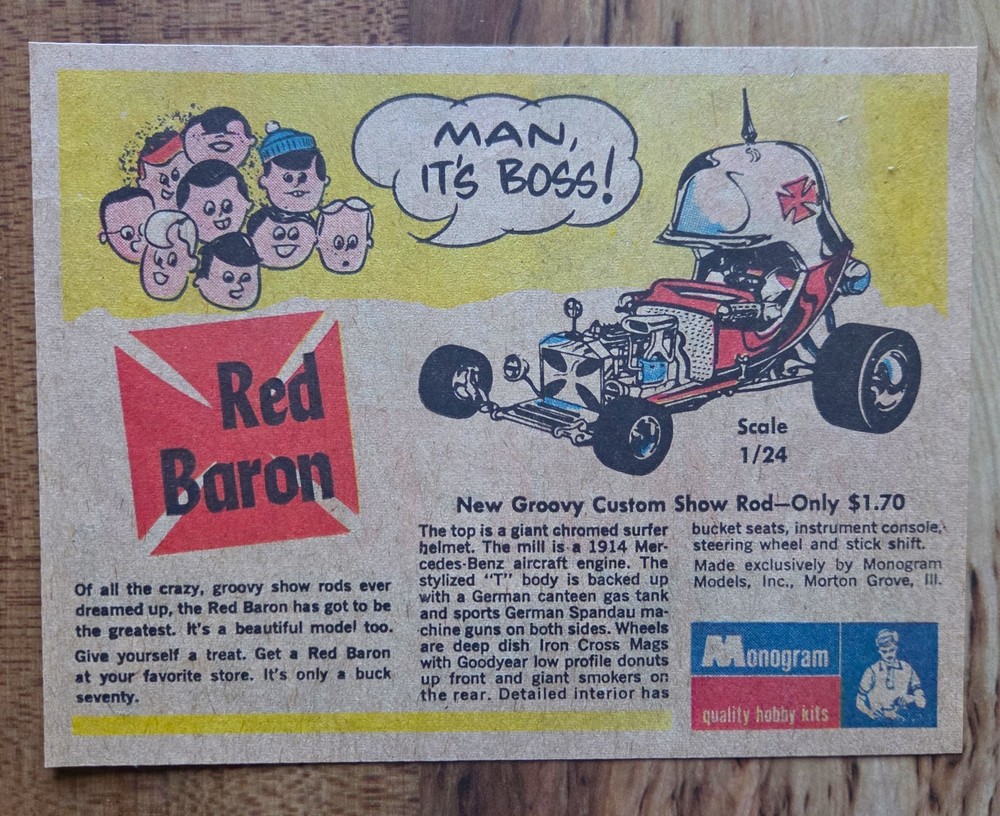 VINTAGE 1968 MONOGRAM RED BARON MODEL ADVERTISEMENT
