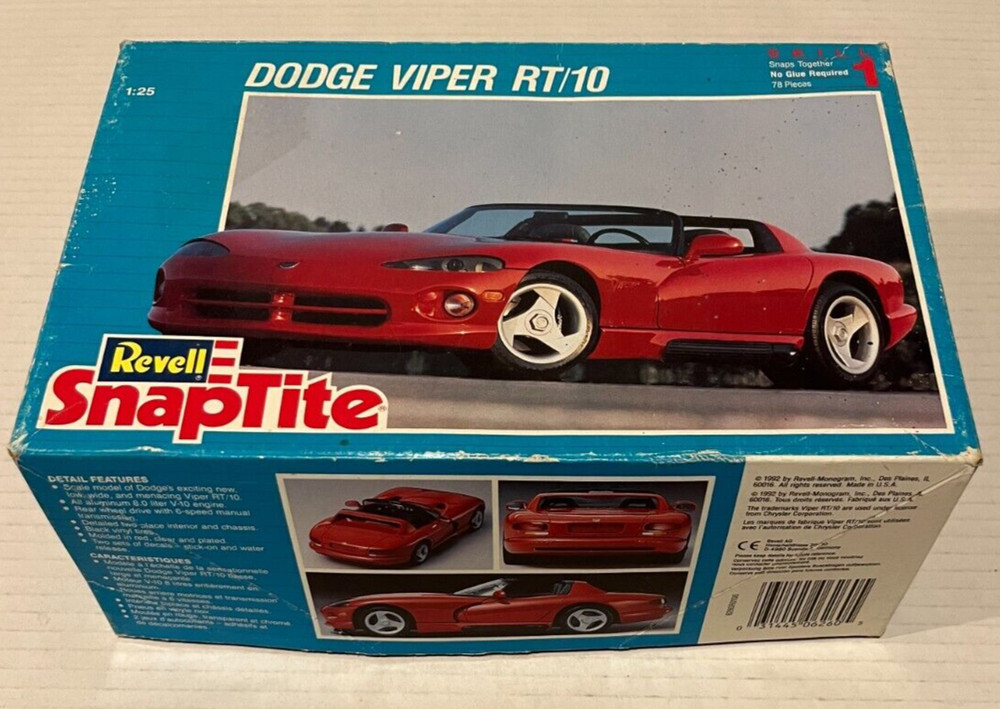 Vintage 1992 Revell SnapTite Dodge Viper RT/10 Model Kit 1/25 Partially Built