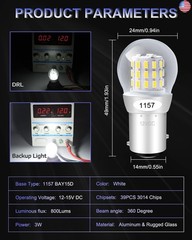 Alopee 2-Pack 1157 LED Bulb White 12V-15V DC BAY15D Bulb 39SMD 3014 Chip
