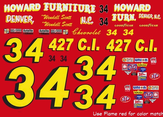#34 Wendell Scott Howard Furniture 1972 1/24th – 1/25th Scale Decals